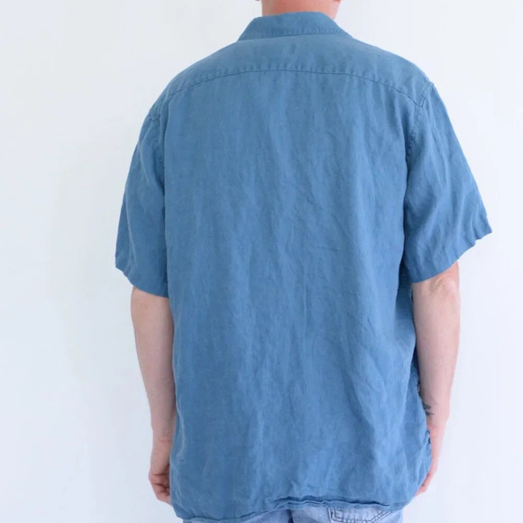 Vintage 90S Joseph Abboud Blue 100% Linen Short Sleeve Button Up  Shirt Size XL - Picture 2 of 10